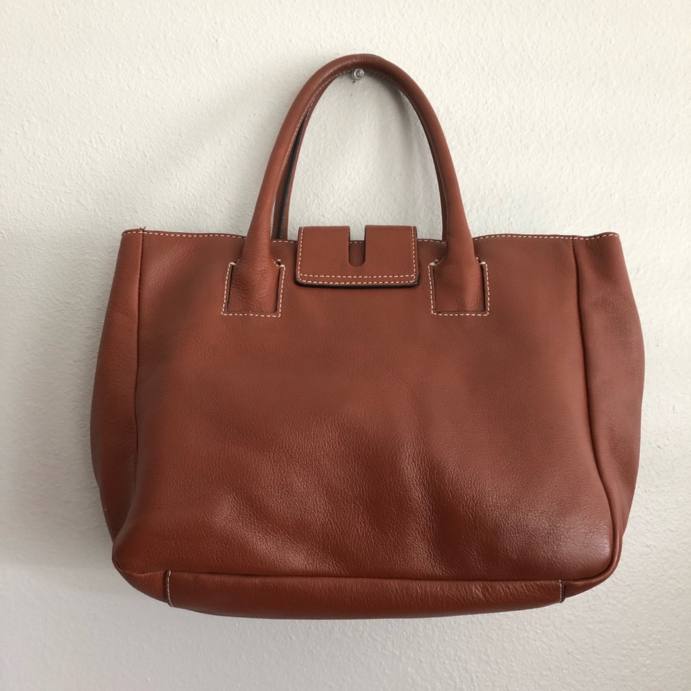 Adrienne Vittadini Camel Brown Leather Tote Bag - Picture 11 of 14